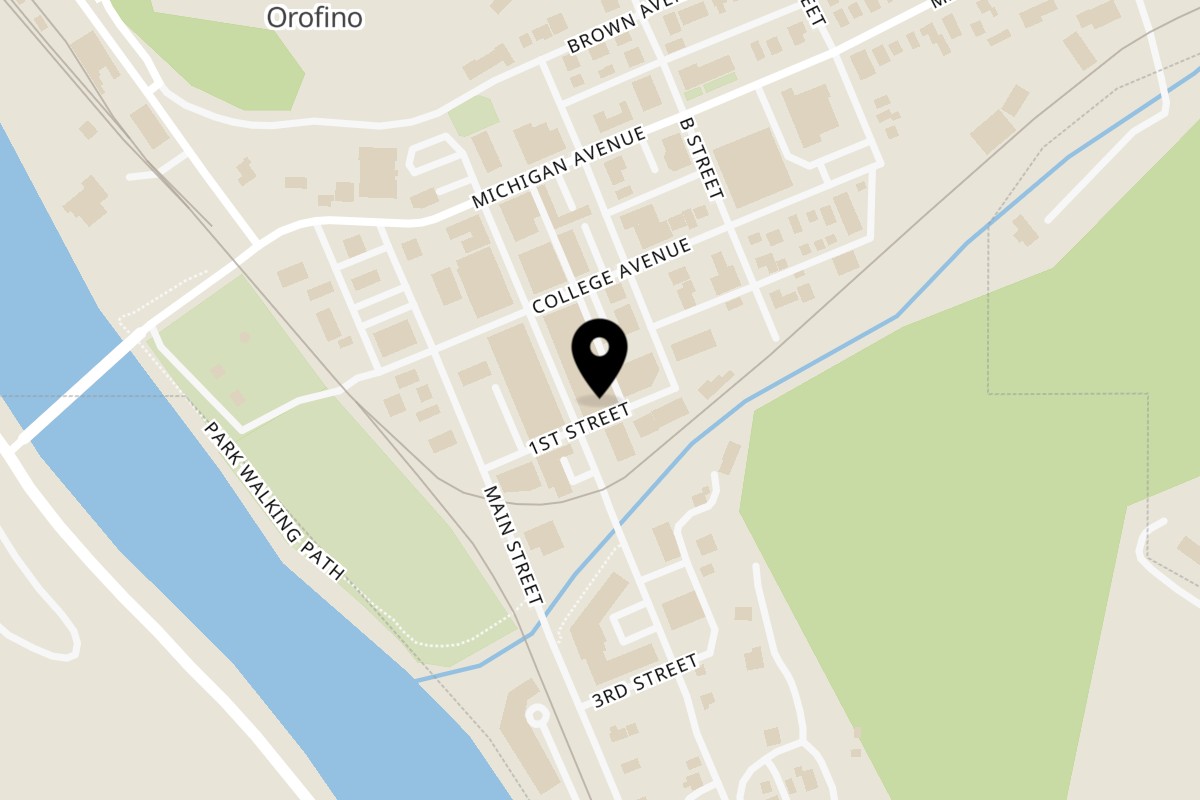 Map showing the location of O-Town Mugs and Grubs on 246 Johnson Ave in Orofino
